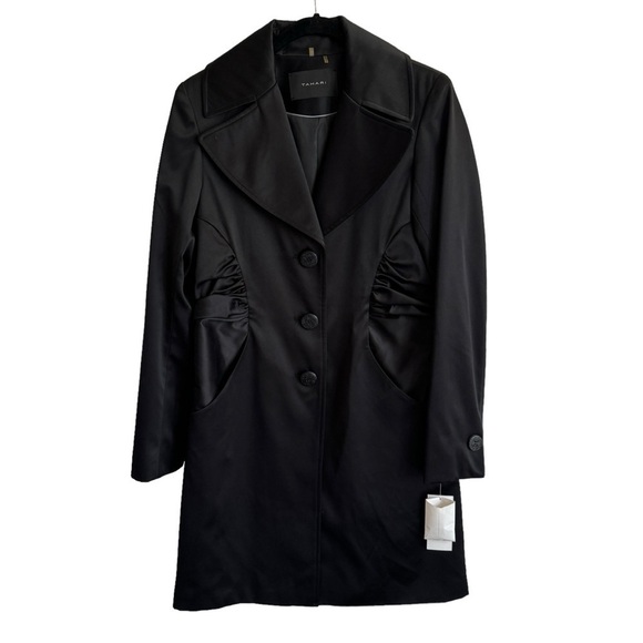NWT Tahari Tori Black Satin Coat, Black, Size XS - Picture 1 of 5